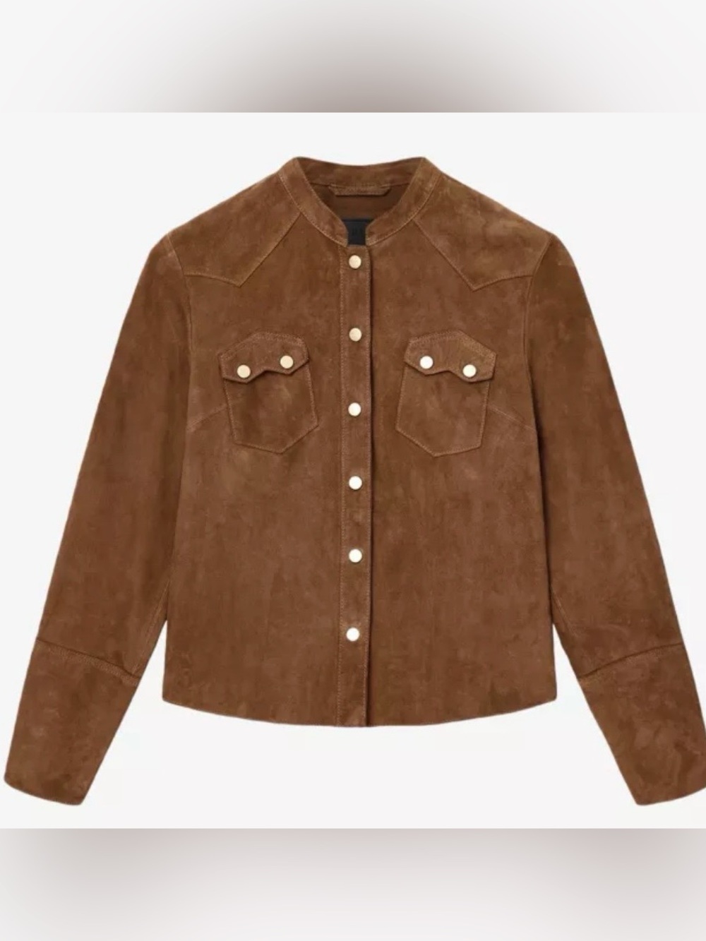 All Saints Rock Grandad-Collar Long-Sleeve Suede Shacket in Brown. US Size 8. NW - Picture 2 of 7
